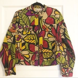 Life Style Colorful Floral Moto Jacket - Size Lg